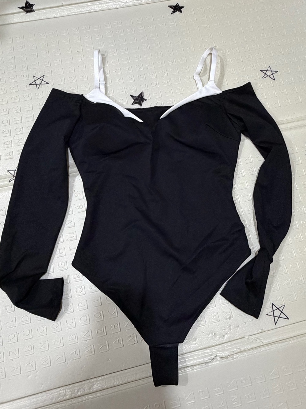 Black Off-Shoulder White Straps bodysuit